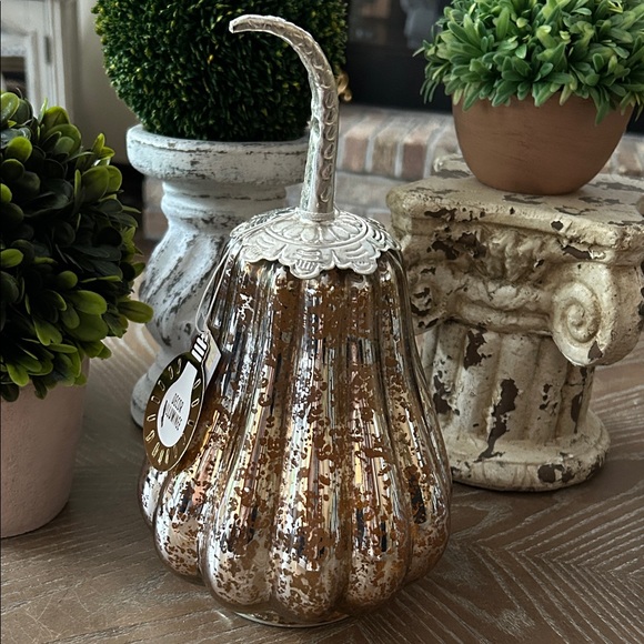 NEW! Vintage Inspired LIGHTED Gold Mercury Glass Fall Harvest Pumpkin - Picture 6 of 7